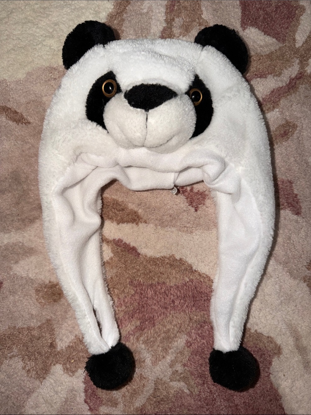 Kids Plush Panda Earflap Hat - White/Black